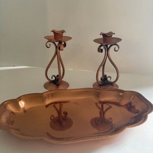 Vintage Gregorian solid copper candlesticks with Tray.